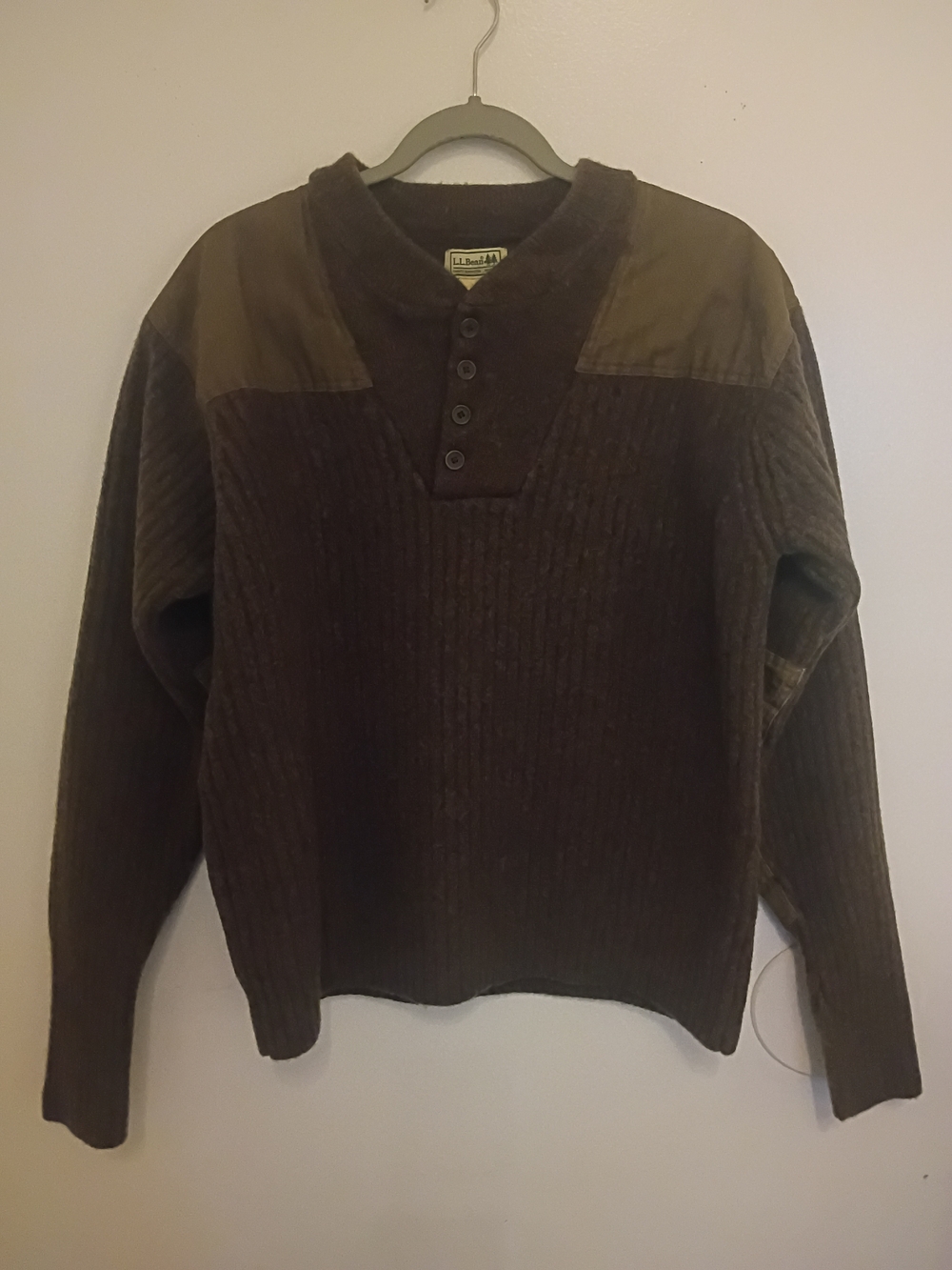 VTG L.L. Bean Men's Commando Henley Brown Wool Sweater Sz XL See Measurements